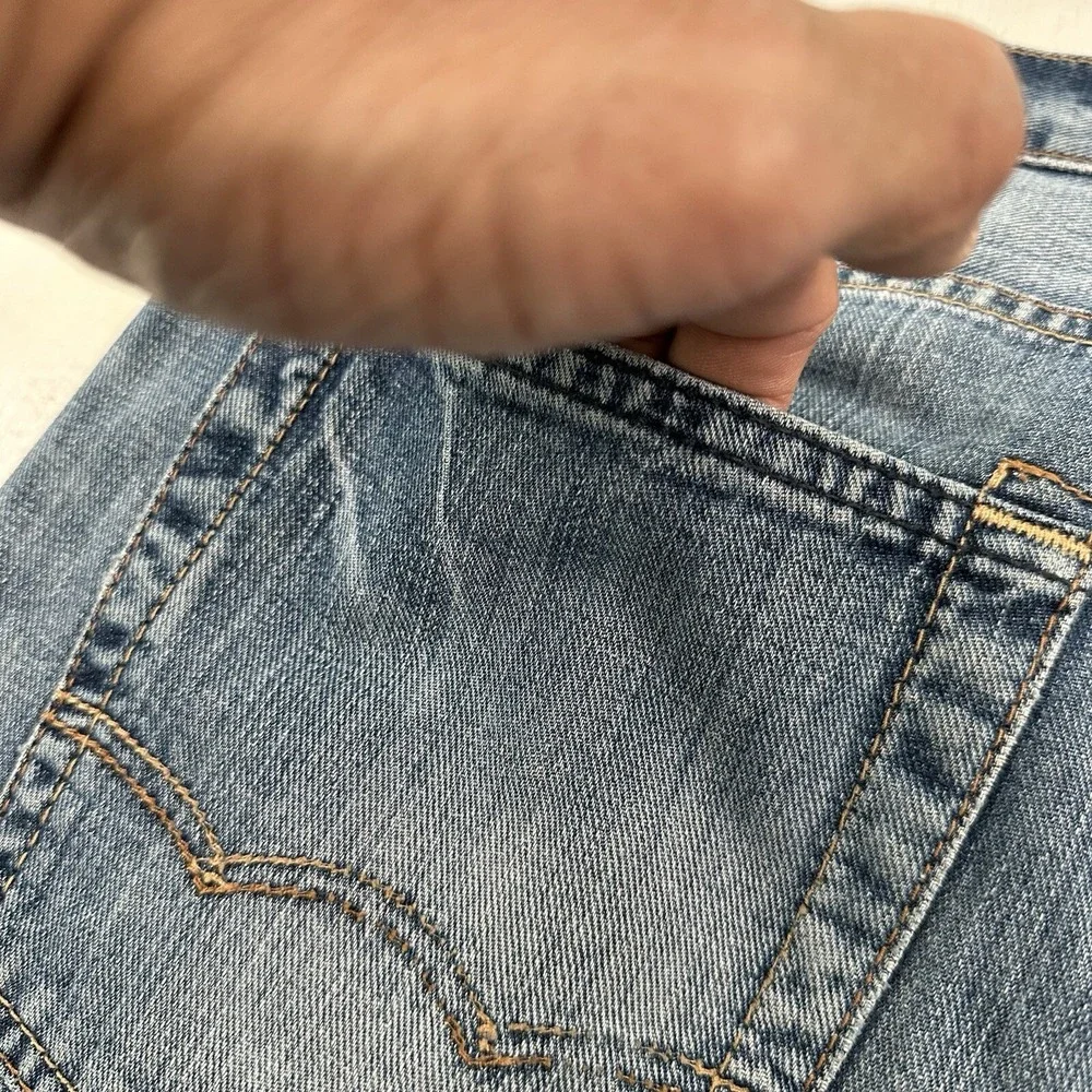 Y2K American Eagle‎ Mens Low Loose Jeans 31x30 Blue Light Wash Distressed Denim